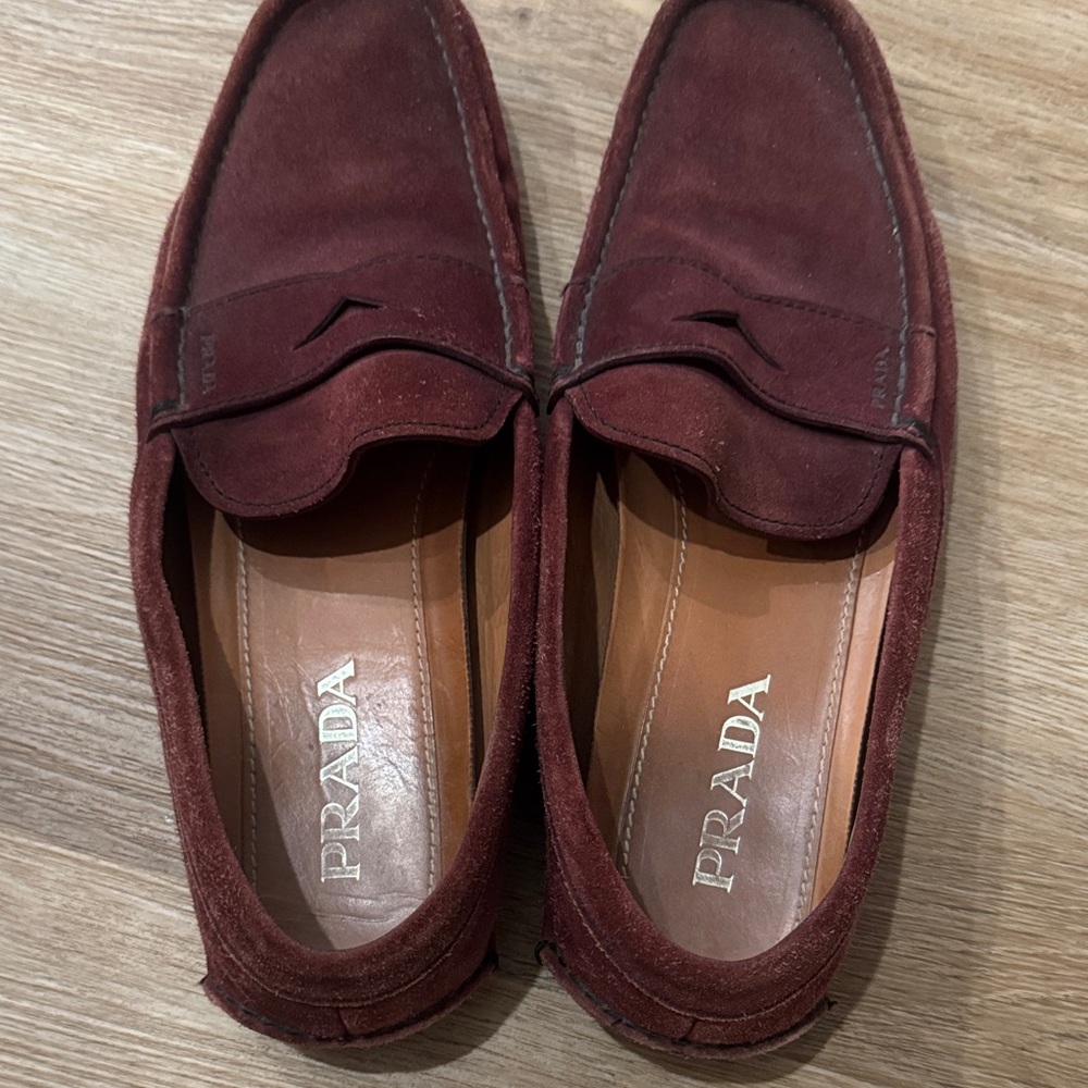 Prada Men's Deep Red Suede Slip-Ons